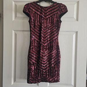 Dress the Population Sequin Mini Dress - Black and Pink